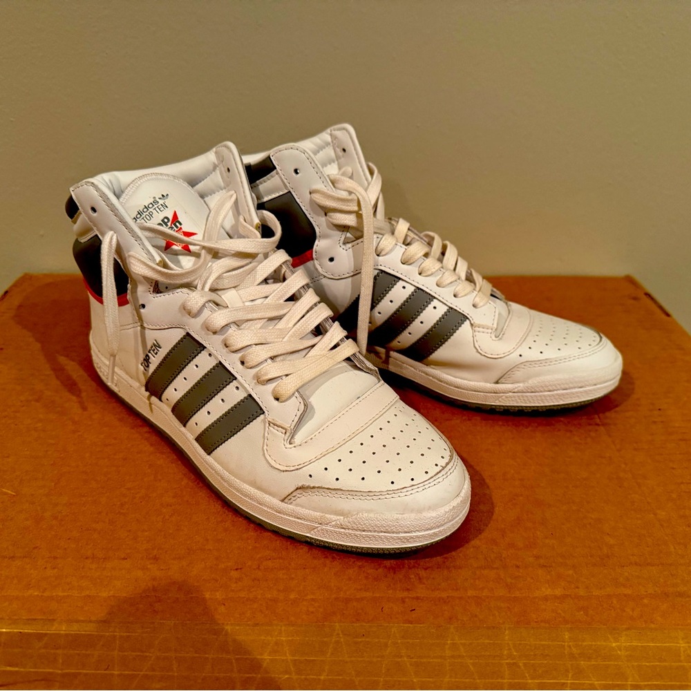 Adidas Originals men’s Top Ten High Top Sneakers (White, Gray, and Orange)